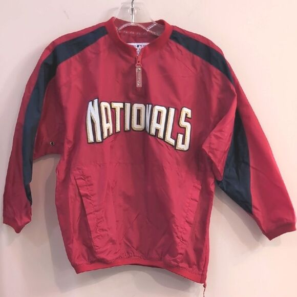 Majestic Washington Nationals Pullover Windbreaker Warm Up Jacket Sz Youth Small - Picture 1 of 6